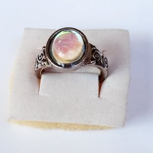 Rainbow moonstone silver ring size 8